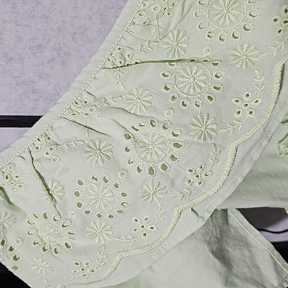 Zara Mint Green Ruffle Neck Eyelet Maxi Embroidered‎ Dress Size Small - Picture 6 of 8